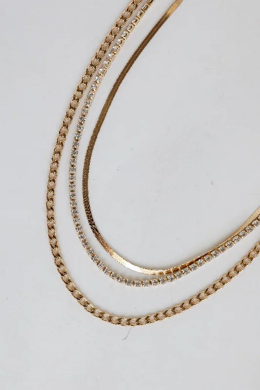 Elegant Bar Necklace-Nova Gold Rhinestone Layered Necklace