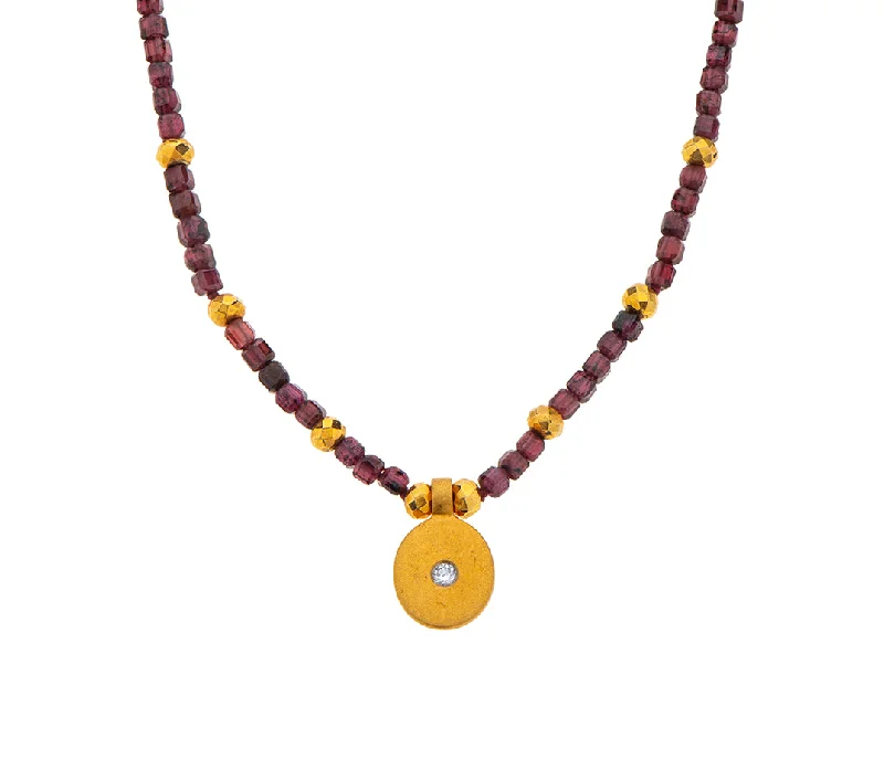 Geometric Gold Necklace-Nava Zahavi Yellow Gold Garnet and Diamond