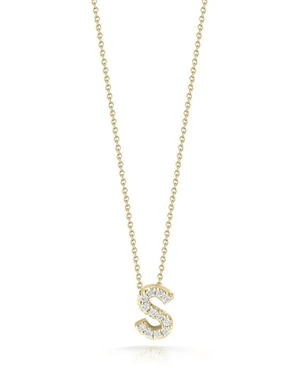 Custom Silver Bar Necklace-18K YELLOW GOLD TINY TREASURES DIAMOND LOVE LETTER “S” NECKLACE