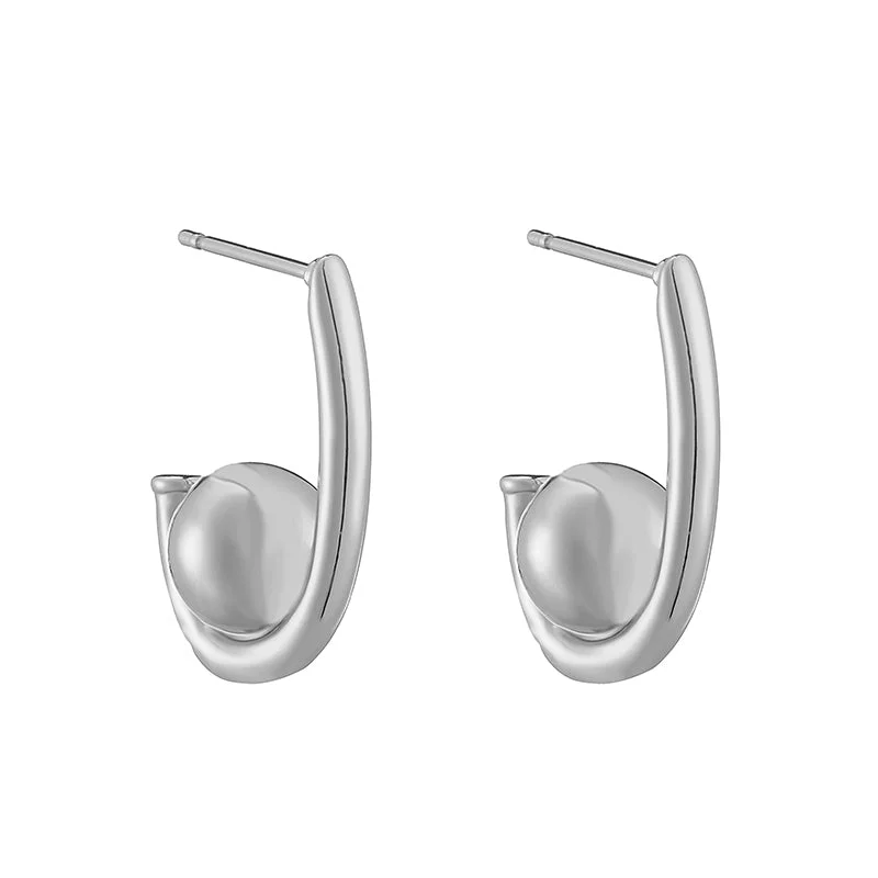 White Gold Color Ball J-Shaped 1 Pair