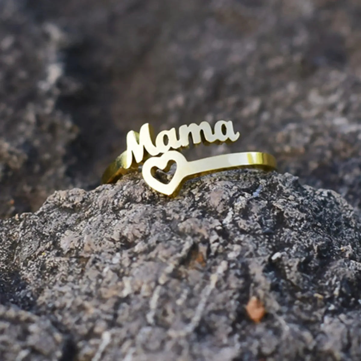 Personalized Diamond Wedding Ring-Mama Letter Titanium Steel Plating Open Ring