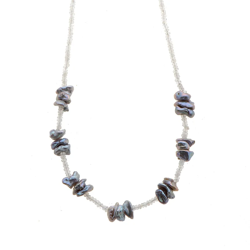 Layered Silver Pendant Necklace-Nava Zahavi Moonstone and Gray Kashi Pearl Necklace