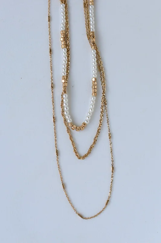 Minimalist Silver Necklace-FINAL SALE - Gianna Gold Beaded Layered Necklace