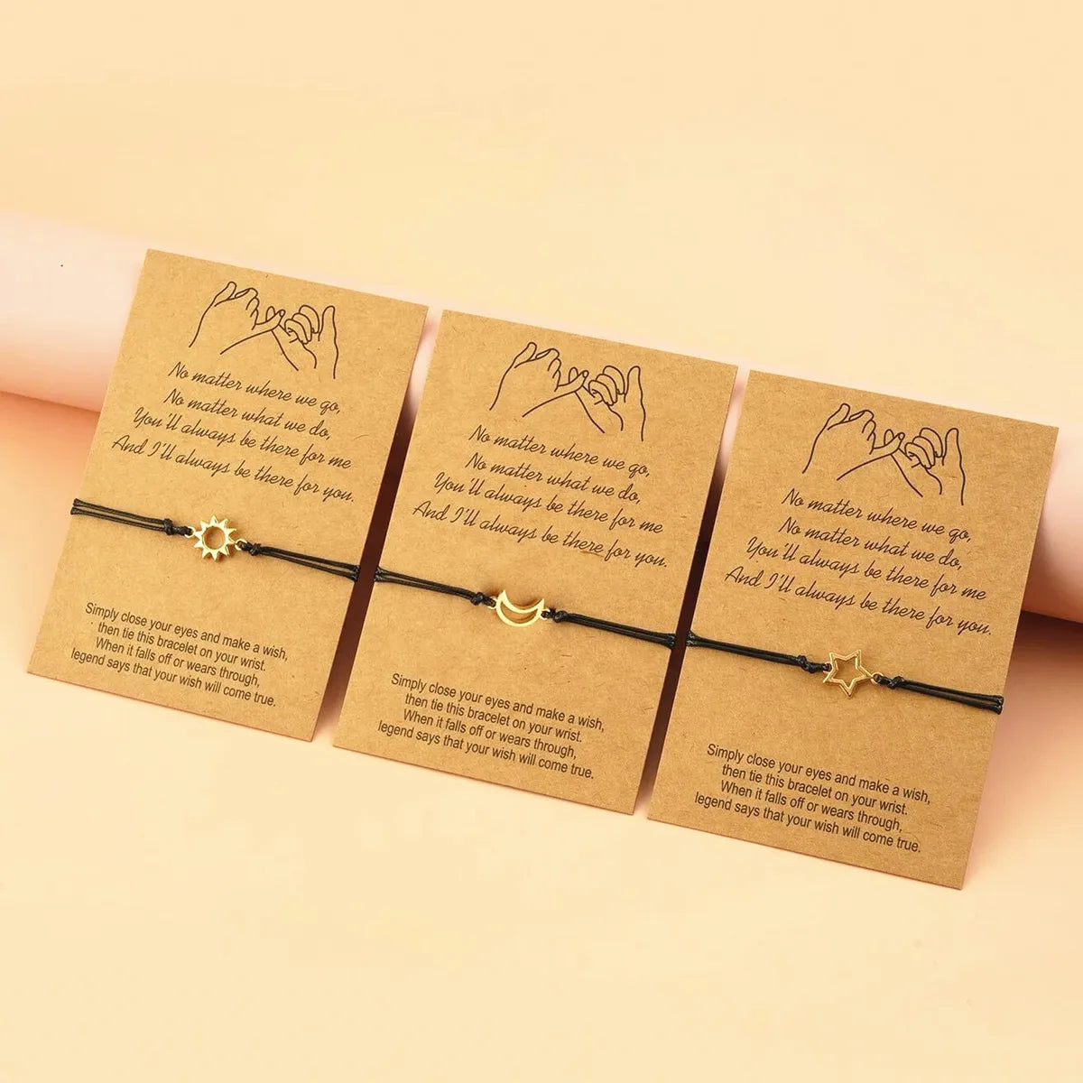 Simple Rose Gold Ring-Friendship Card Europe And America Creative Sun Moon Star Alloy Braided Bracelet 3 Piece Set