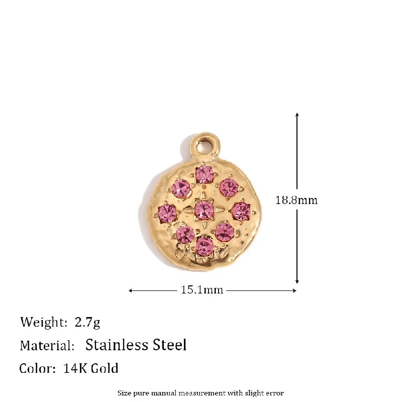 Diamond round pendant - gold - pink diamond