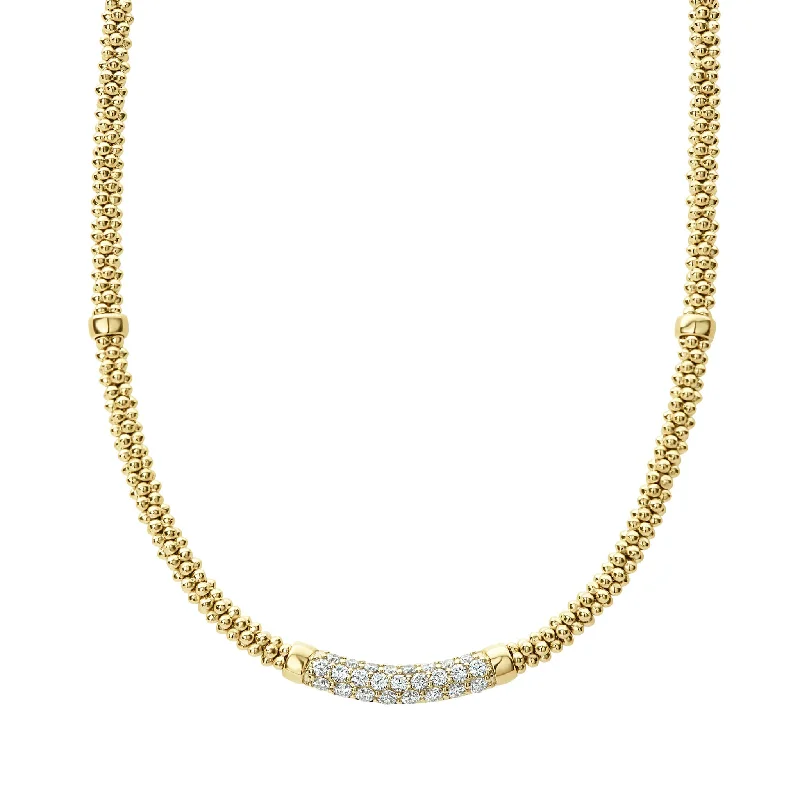 Simple Gold Pendant Necklace-Caviar Gold Eight Gold Station Diamond Caviar Necklace | 3mm