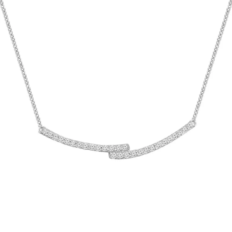 Vintage Bar Necklace-LADIES NECKLACE 0.20CT ROUND DIAMOND 10K WHITE GOLD