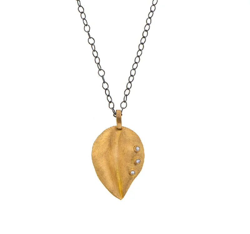 Birthstone Silver Necklace-Nava Zahavi Yellow Gold and Diamond Leaf Necklace