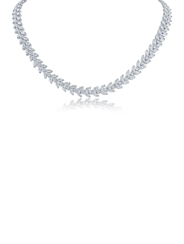 Silver Pendant Necklace-Marquise and Round CZ Necklace