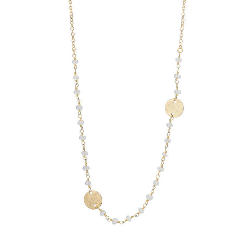 Custom Charm Necklace-Gold Disc and Moonstone Rosary Necklace