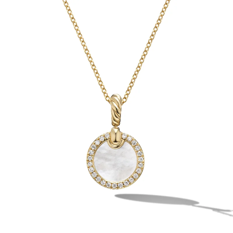 Gold Plated Pendant Necklace-Petite DY Elements® Pendant Necklace in 18K Yellow Gold with Mother of Pearl and Diamonds\, 17.8mm