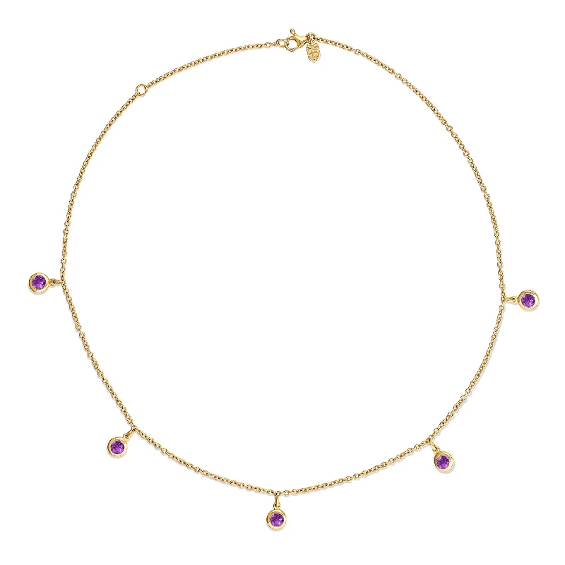 Unique Gold Pendant Necklace-Talya Five Stone Necklace Yellow Gold - Amethyst