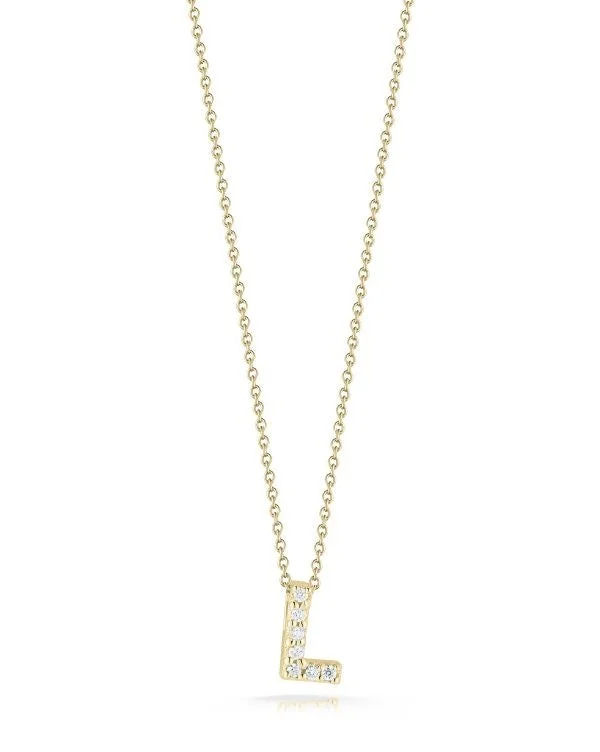 Modern Bar Necklace-18K YELLOW GOLD TINY TREASURES DIAMOND LOVE LETTER “L” NECKLACE