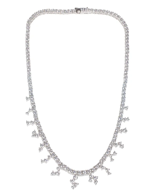 Silver Heart Necklace-CZ Necklace with Drops