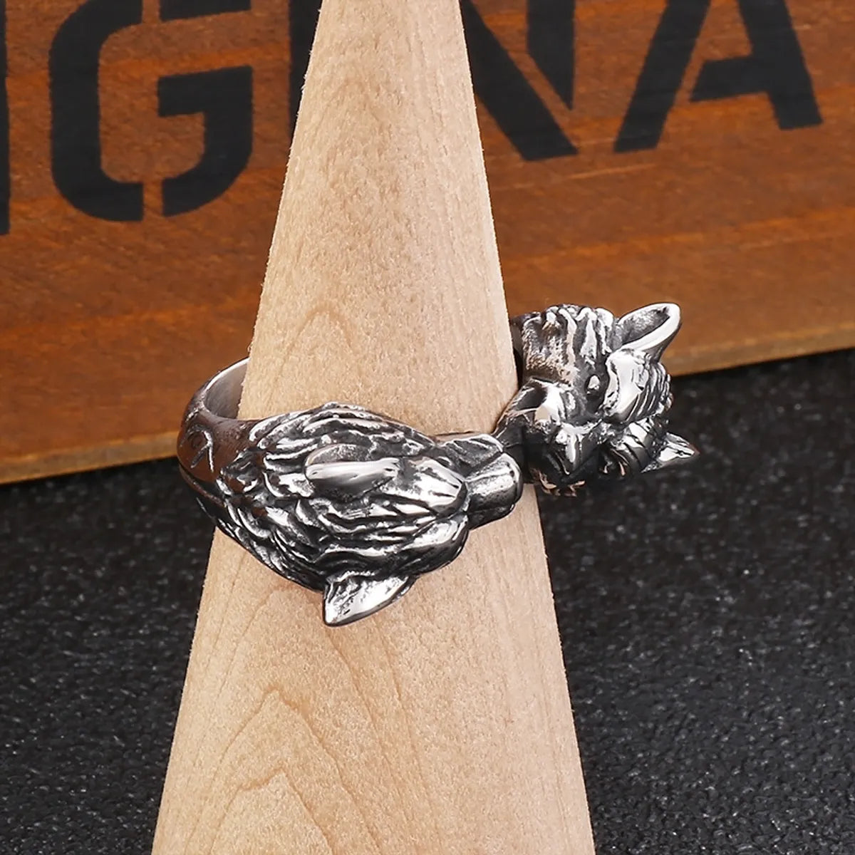 Custom Promise Ring-Retro Wolf Stainless Steel Plating Rings 1 Piece