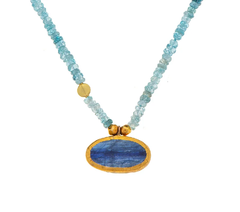 Trendy Silver Necklace-Nava Zahavi Aquamarine and Kyanite Yellow Gold Necklace