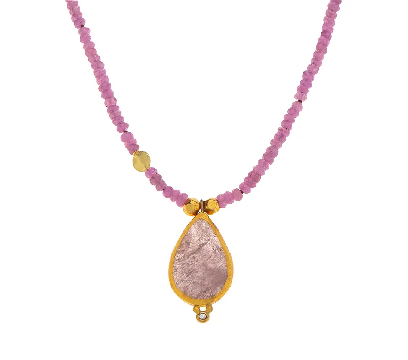 Silver Leaf Necklace-Nava Zahavi Pink Sapphire Yellow Gold Drop Necklace