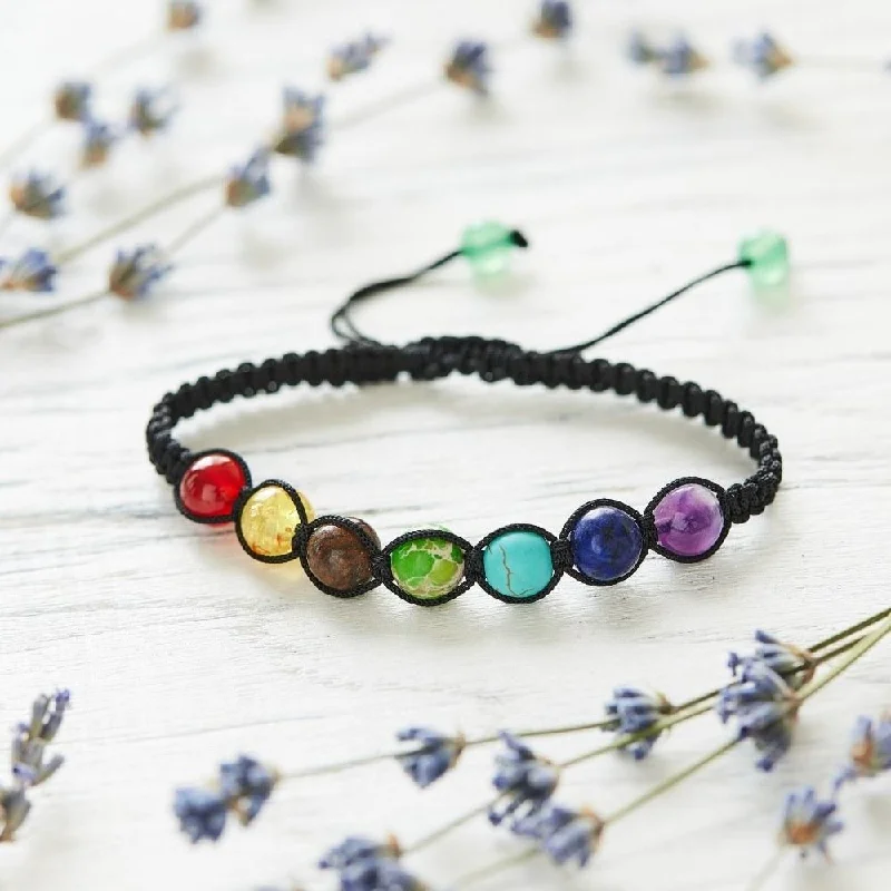 Men's Stainless Steel Bracelet-Rainbow Chakra Bead Bracelet