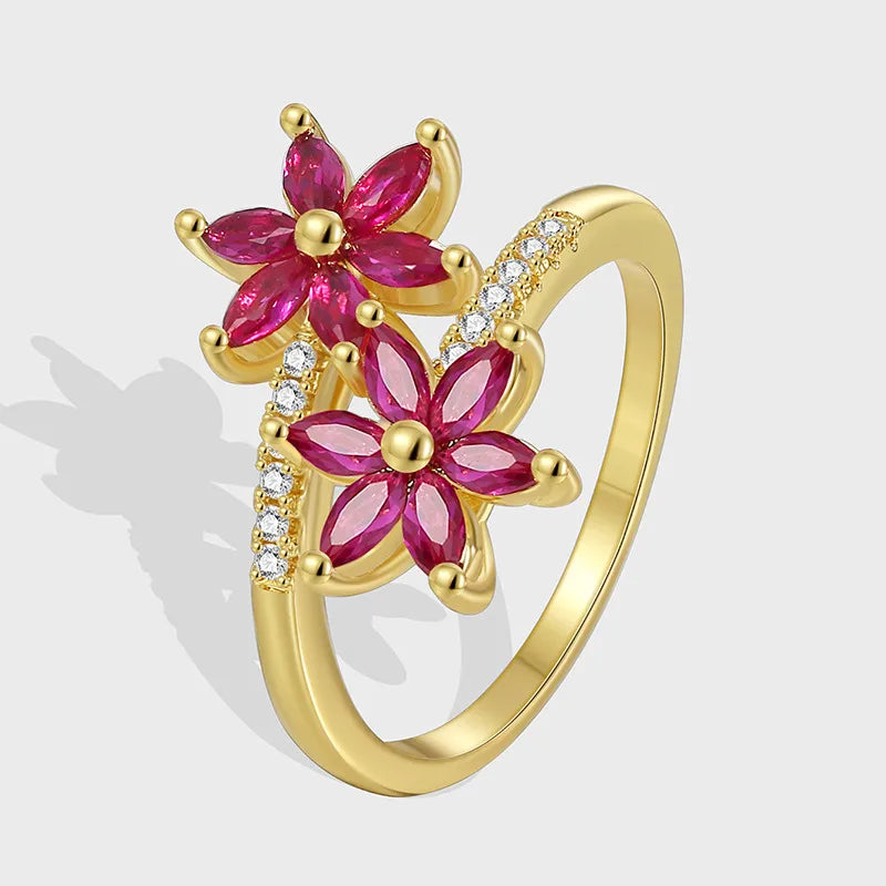 Boho Style Ring-Commute Flower Copper Plating Inlay Zircon Rings