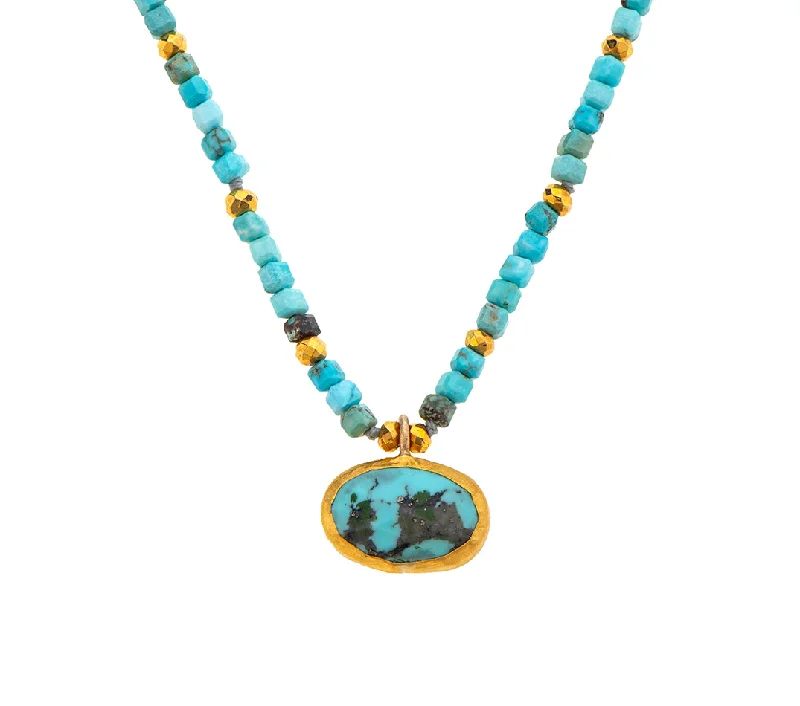 Birthstone Pendant Necklace-Nava Zahavi Yellow Gold Turquoise Pendant Necklace