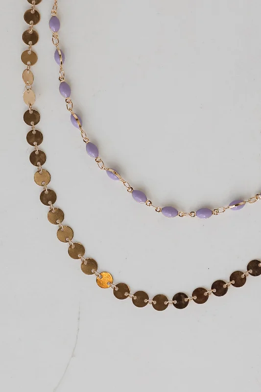 Double Pendant Necklace-Naomi Lavender Layered Necklace