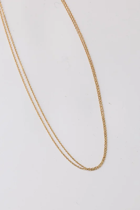 Geometric Gold Necklace-FINAL SALE - Olivia Gold Layered Chain Necklace