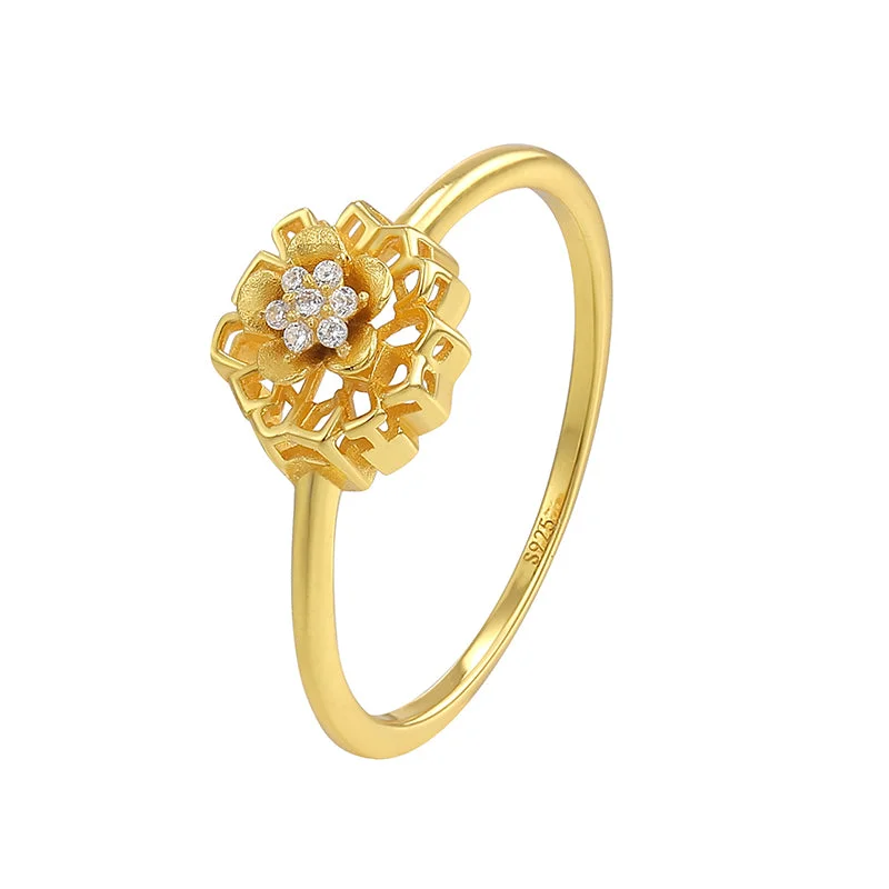 Flower Rhinestone-Embedded Ring