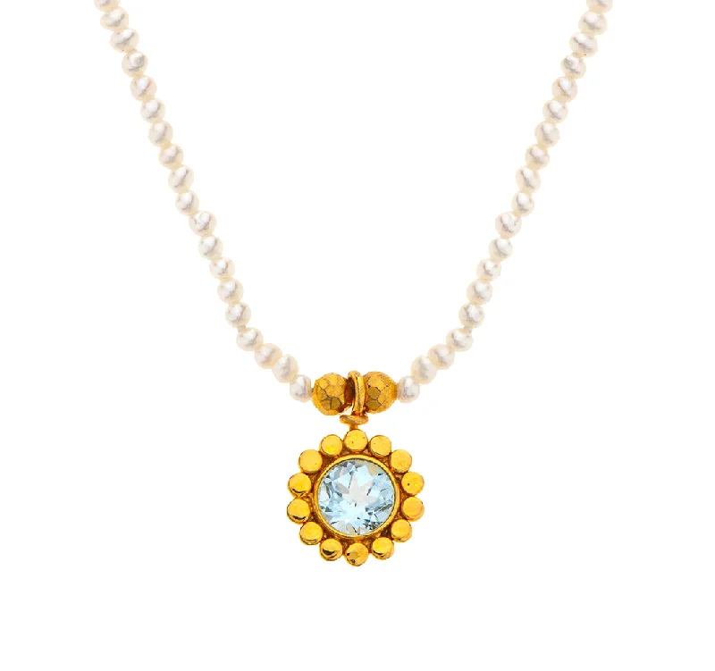 Moonstone Necklace-Nava Zahavi Yellow Gold Pearls and Blue Topaz Necklace