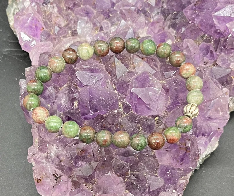 Engraved Custom Charm Bracelet-8mm Ruby Fuschite Stretchy Bracelet