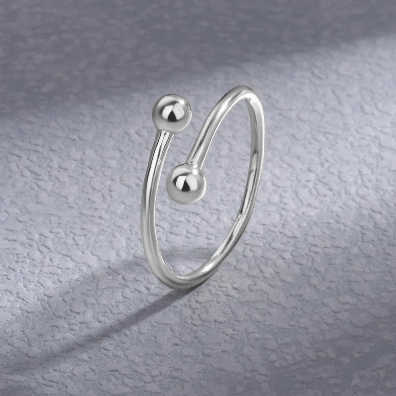 Double Beads Open Ring-Platinum