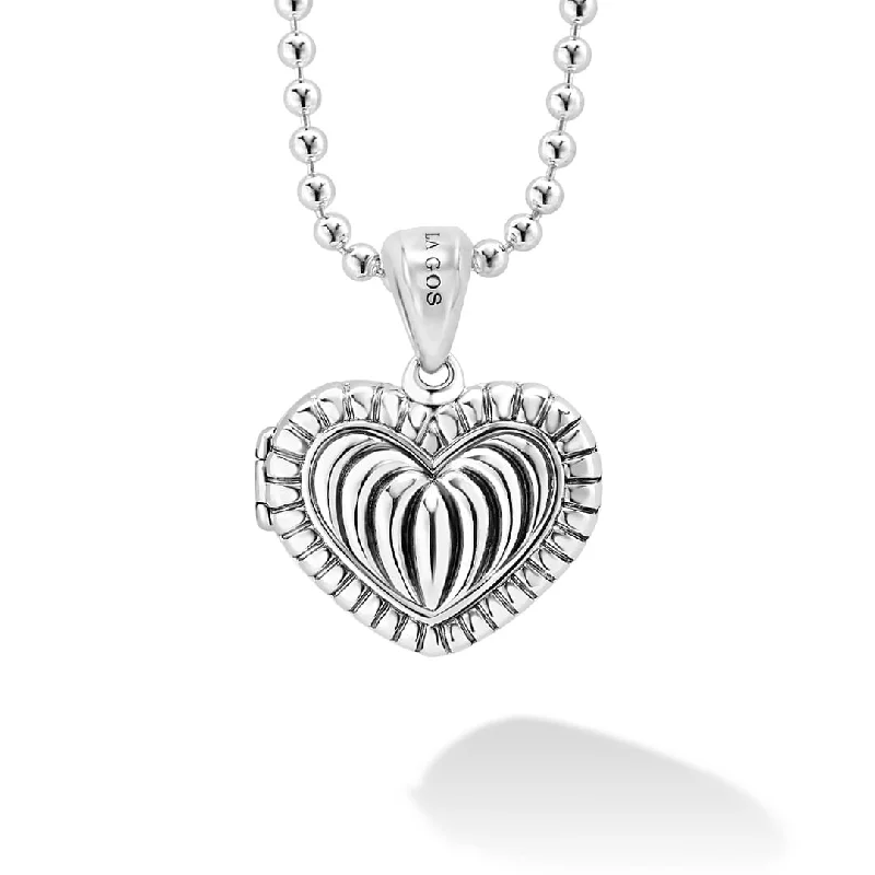 Bead Chain Necklace-Beloved Fluted Heart Locket Necklace