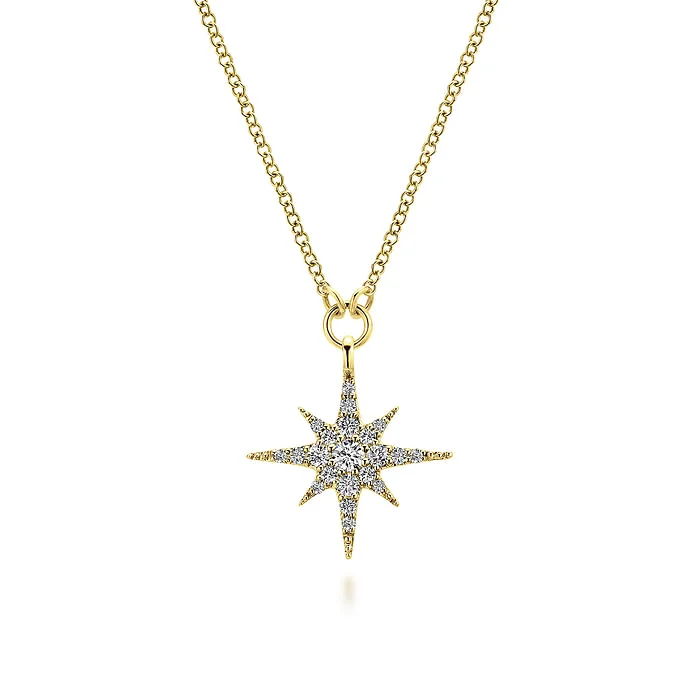 Minimalist Gold Necklace-14K Yellow Gold Diamond Starburst Pendant Necklace