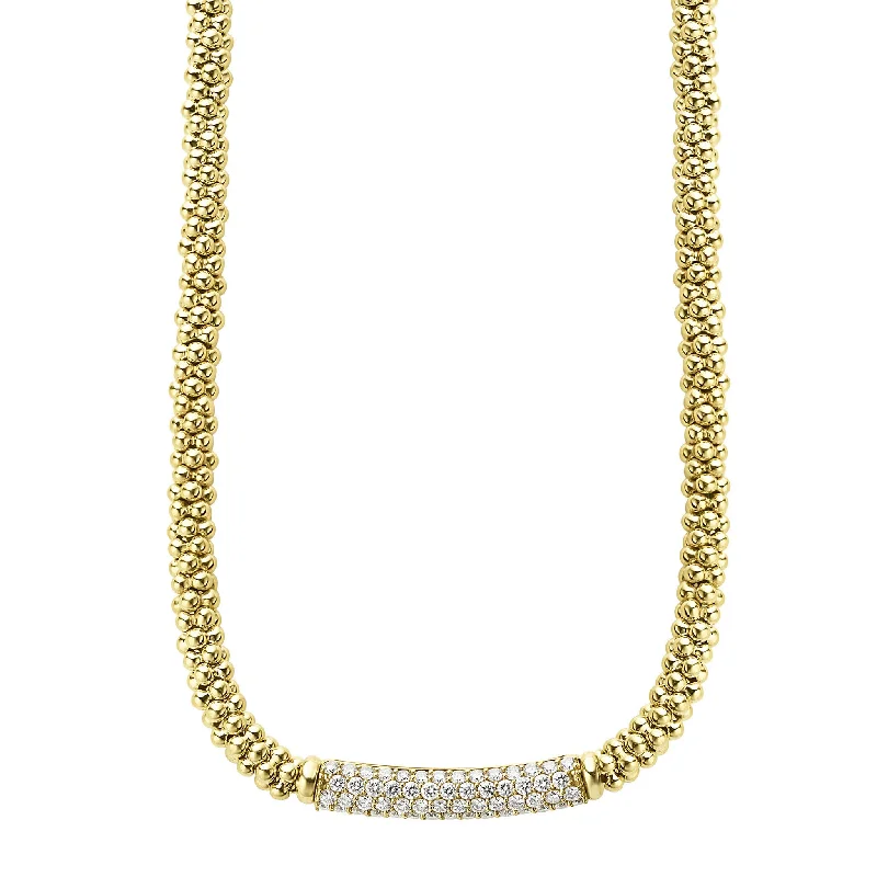 Fashion Gemstone Necklace-Caviar Gold Diamond Long Station Caviar Necklace