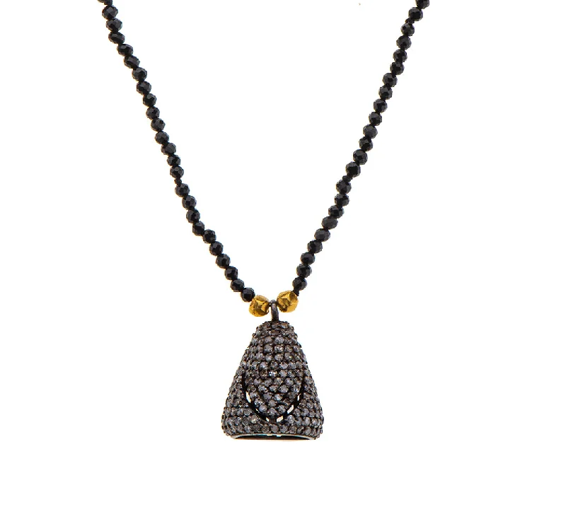 Long Silver Chain Necklace-Nava Zahavi Silver Diamonds Bell and Spinel Necklace