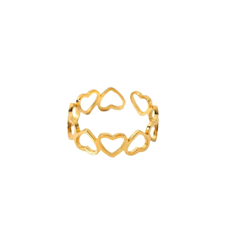 Classic Wedding Ring-Women Heart Geometric Stainless Steel 18K Gold Plated Rings