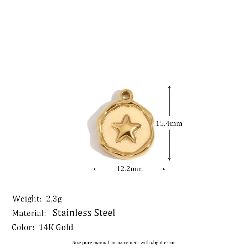 Irregular circular groove pentagram pendant - gold