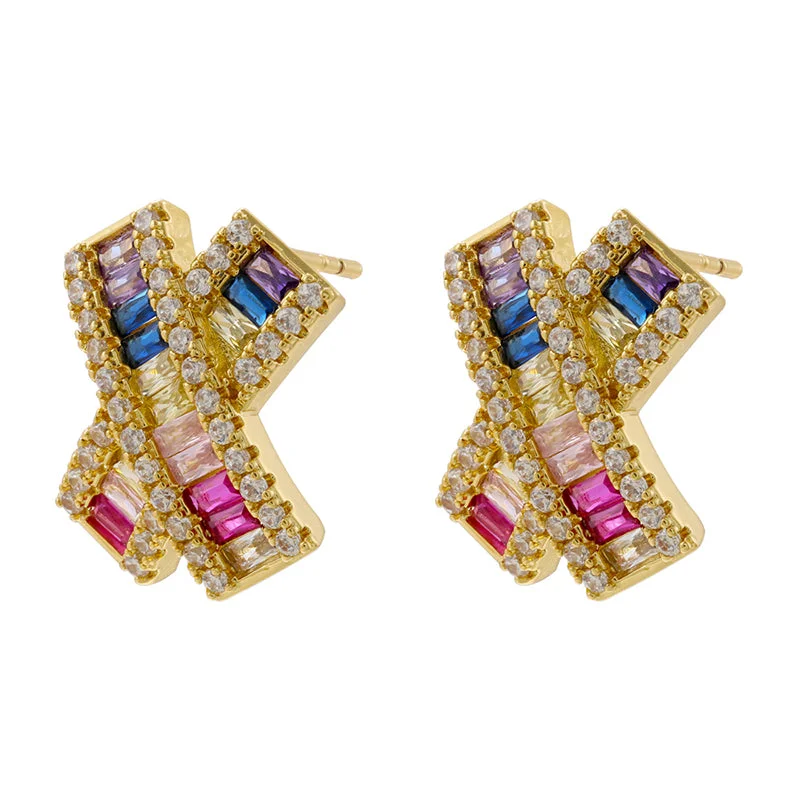 Golden Colorful Crystals 1 Pair