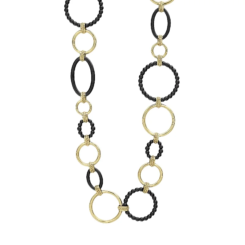 Rose Gold Chain Necklace-Meridian 18K Gold and Black Ceramic Link Necklace | 24mm