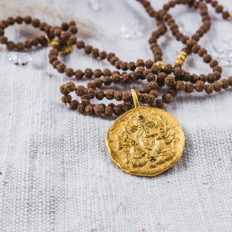 Statement Silver Pendant Necklace-Ganapati • Necklace with Rudraksha