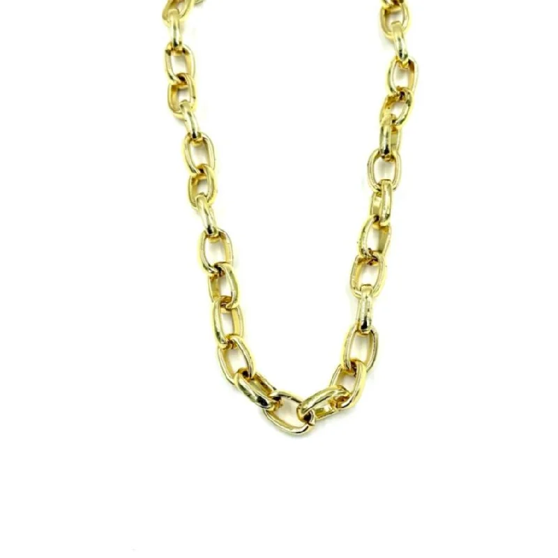 Gold Beaded Necklace-Ashley Gold Stainless Steel Gold Plated Oval Connecting Link Necklace