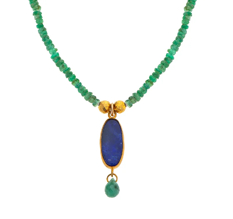 Vintage Gold Necklace-Nava Zahavi Yellow Gold Opal and Emerald Necklace