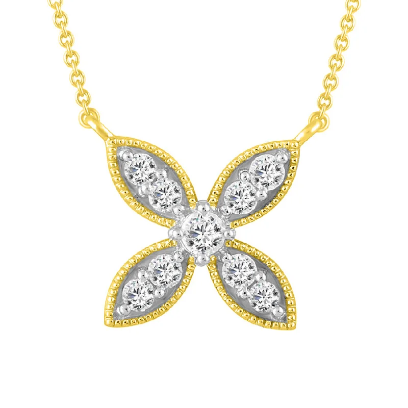 Dainty Gold Pendant Necklace-LADIES NECKLACE 0.25CT ROUND DIAMOND 14K YELLOW GOLD