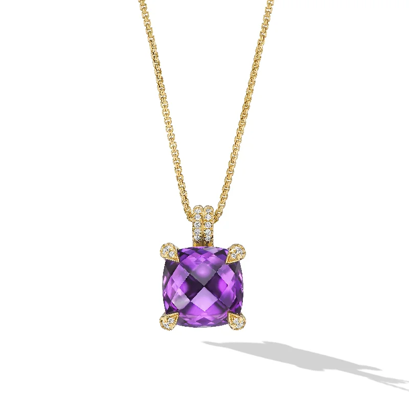 Multi-Layer Chain Necklace-Chatelaine® Pendant Necklace in 18K Yellow Gold with Amethyst and Diamonds\, 11mm