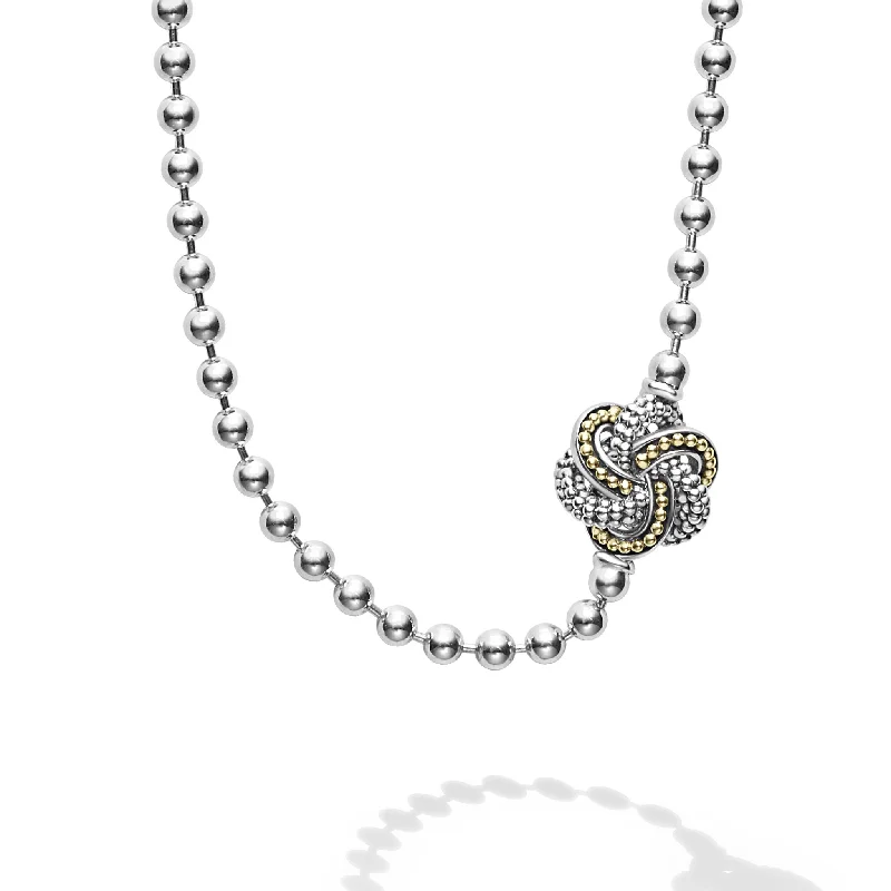 Long Chain Pendant Necklace-Love Knot Five Station Two-Tone Love Knot Necklace