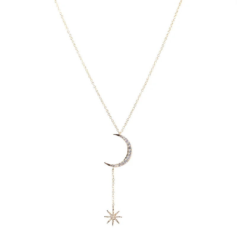 Simple Silver Necklace-Celestial Moon and Star Necklace