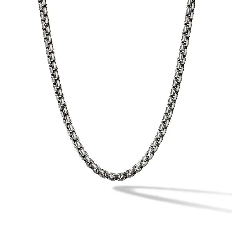 Simple Crystal Pendant Necklace-Box Chain Necklace in Sterling Silver\, 3.6mm