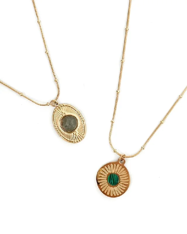 Boho Style Necklace-Marie Stone Medallion Pendant Necklace || Choose Color