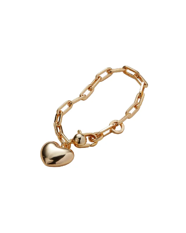 Heart Charm Bracelet-Puffy Heart Bracelet - Gold