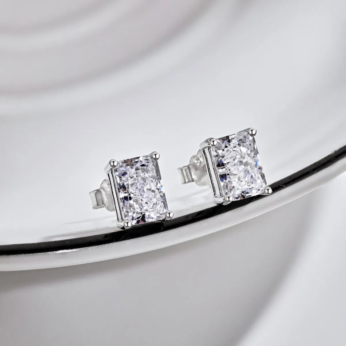 Engagement Ring with Side Stones-1 Pair Casual Simple Style Rectangle Sterling Silver Plating Inlay Zircon Ear Studs