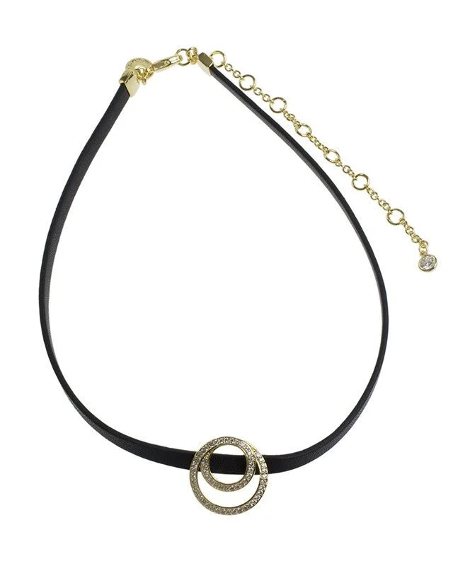 White Gold Necklace-Interlocking Circle Charm Choker